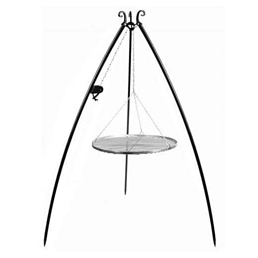 JS GartenDeko Dreibein Gestell H 200 cm aus Naturstahl Grill Tripod Grillständer Schwenkgrill CookKing 3 Schwenkgrill 200 cm - Dreibeingrill Holzkohlegrill Grill - Grillrost aus Edelstahl 70 cm + Kurbel