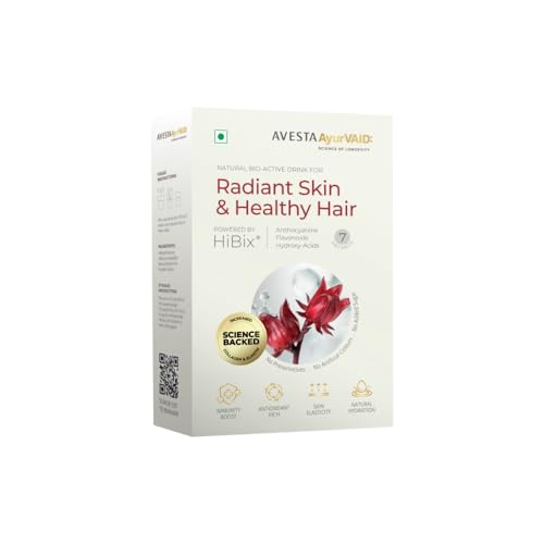 Image of AvestaAyurVAID Radiant Skin & Healthy Hair - Powered by HiBix | Bioactive Hydration Drink (Pack of 7) | Supports Natural Collagen & Elastin for Skin, Hair & Wellness | No Added Sugar, No Artificial Flavours, No Artificial Colours