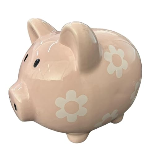 Cofre de Porquinho em Porcelana Com Flores 22x18cm (Rosa)