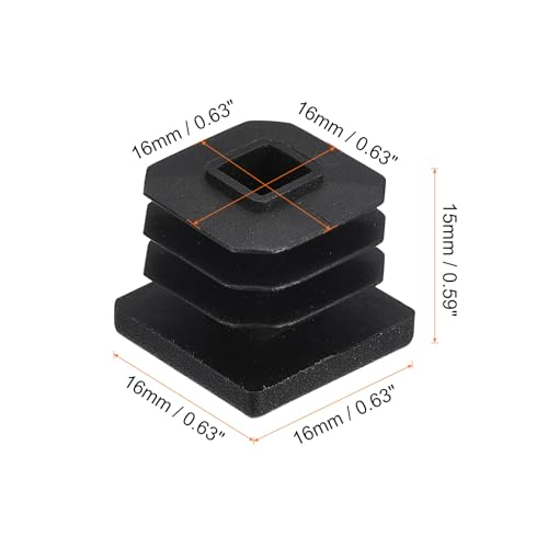 Image of uxcell 10Pcs 16mmx16mm(0.63inch) Plastic Tubing Plug Square Post End Caps for Handrail Stair Newel Guardrail Tube Black