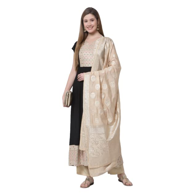 MyshkaTrendy Stylish Rayon V Neck Half Sleeve Embroidered Women's Anarkali Kurta with Dupatta