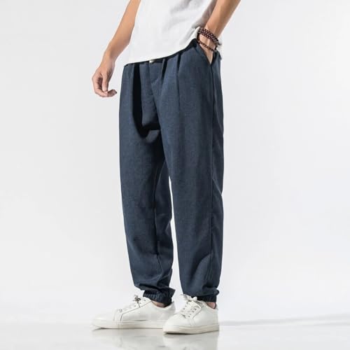 Men's Cotton Linen Pants Casual Harem Joggers Summer Drawstring Waist Pants Male Chinese Style Baggy Trousers2