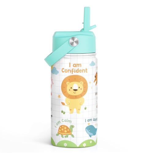 Animal Water Bottle 12oz for Kid Stainless Steel with Straw Lid, Kids Water Bottle, Travel Tumbler, Inspiration Gifts for Girls Boys, Birthday Christmas Back To School