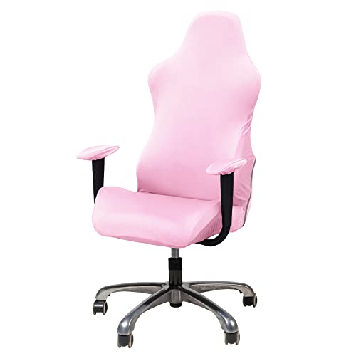 Image of WOMACO Gaming Chair Slipcover Stretch Seat Chair Cover for Leather Computer Reclining Racing Ruffled Gamer Chair Protector (Pink, One-size)