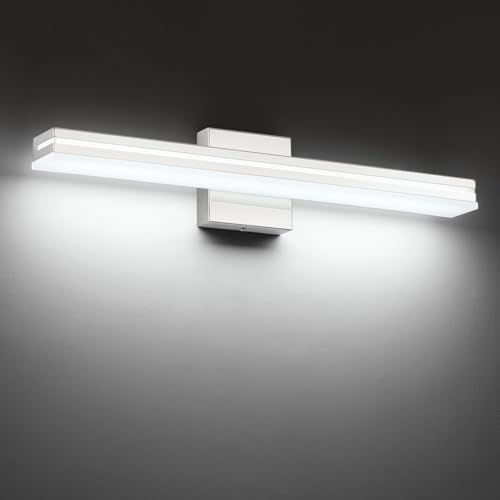 Image of SineRise 24-Inch LED Modern Bathroom Vanity Light Bar, Chrome Modern Acrylic Bathroom Wall Lighting Fixtures Over Mirror (Cool White 6000K)