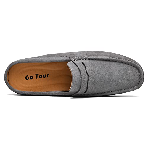 Image of Go Tour Mens Handmade Suede Leather Mules Clog Slippers Breathable Leather Slip on Shoes Casual Loafers