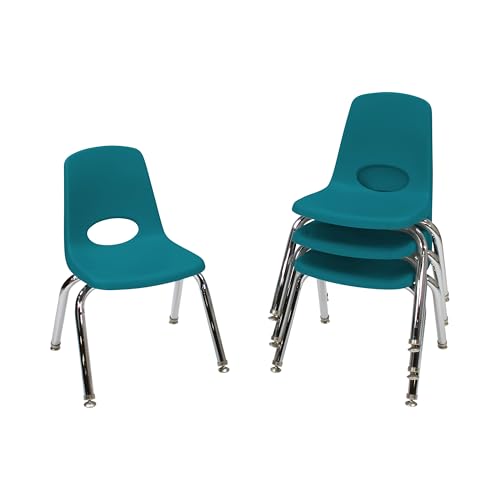 Image of FDP 12 inch School Stack Chair,Stacking Student Seat with Chromed Steel Legs and Nylon Swivel Glides for in-Home Learning or Classroom - Teal (4-Pack), 10379-TL