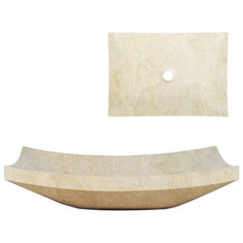vidaXL Évier Pierre Naturelle Marbre Crème Lavabo Lave-Mains Vasque Maison
