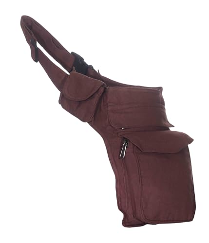 Kunst und Magie Goa Hippie Bauchtasche Gürteltasche Bauchgurt Festivaltasche, Farbe:Braun