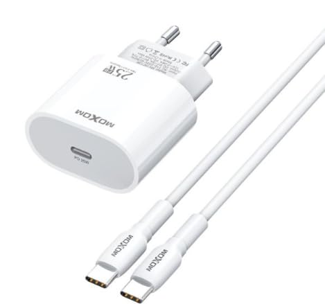 MOXOM 25W PD Fast Charger with USB-C to USB-C Cable | Lightweight
