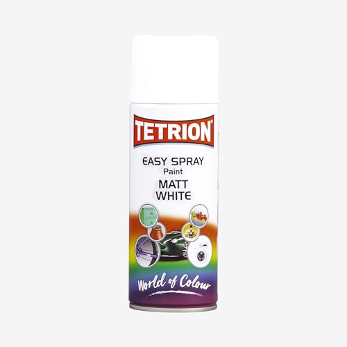 Image of Tetrion Easy Spray Paint - Matt White 400ml (Pack of 6) - All-Purpose Fast Drying Acrylic Spray for Wood, Metal, Plastic, Ceramic & More, Smooth Base Coat - Indoor & Outdoor Use, 13.5 Oz