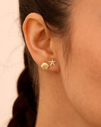 Beach Starfish Earrings – 14K Gold/White Gold Plated Seafish Shell Earrings, Coastal Beachy Summer Vacation Jewelry for Women2