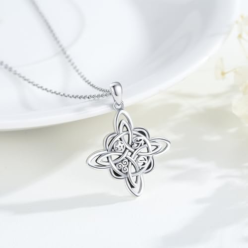 JUSTKIDSTOY Witch Necklace for Women 925 Sterling Silver Witches Knot/Pentagram Pendant Necklaces Witch Jewelry Halloween Birthday Gift for Girlfriend Mother2