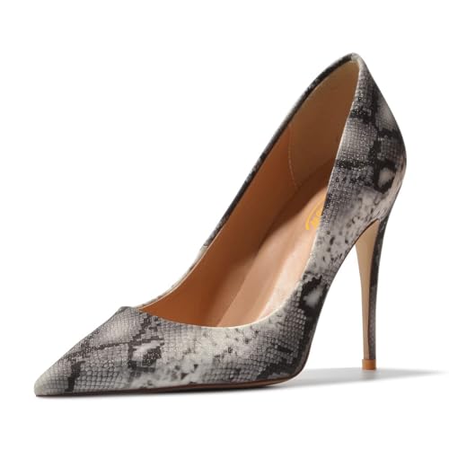 Zszszsu Women's Closed Pointed Toe Pumps Sexy Snakeskin Stiletto High Heels Slip On 4 Inch Dress Formal Party Wedding Basic Shoes Size 4-16 US
