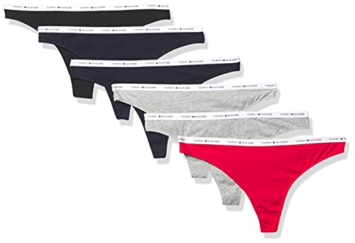 Tommy Hilfiger Women's Underwear Classic Cotton Thong Panties, 6 Pack, Navy/Red/Grey/Black/Grey/Navy, L #TOP26