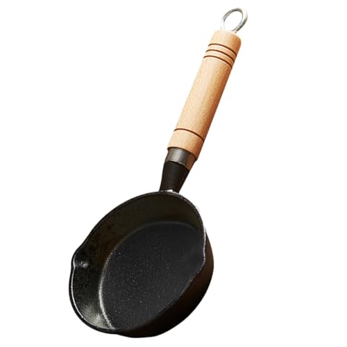 POPETPOP Olla de Hierro Fundido para Cocina Pequeña con Mango de Madera Sartén para Derretir Mantequilla y Calentar Aceite Versátil para Freír y Guisar Casa y Restaurantes