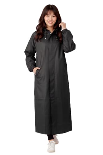 Image of Women's Waterproof Rain Coat, Blue, Full Length, Polyester, Adjustable Hood, Side Pockets, Free Size