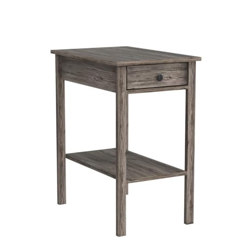 Image of Furinno Classic Rectangular Side Table with Drawer, Set of 2, Rustic Oak