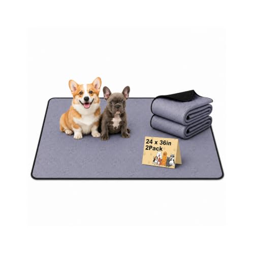Image of Washable Pee Pads for Dogs 2 Pack, Reusable Waterproof Leak-Proof Puppy Training Pads, Super Absorbent Non-Slip Dog Whelping Pads for Crate, Playpen, Bed & Floor (24 inchx36 inch Gray)