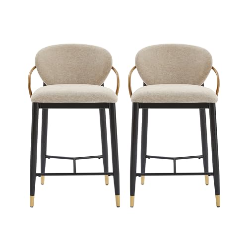 Butacos Christopher Knight Home Bardia de 26'', Juego de 2, Asiento Tapizado, Sillas de Bar Metálicas para Isla de Cocina, con Espaldar Curvado, Sillas de Hierro y Patas Afiladas, Marrón Claro miniatura 5