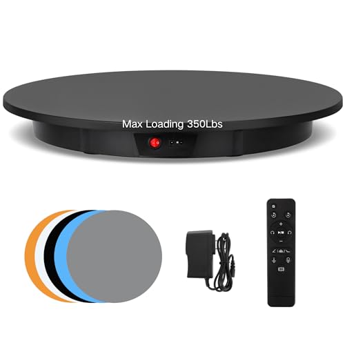 JAYEGT Motorized Rotating Display Stand, 350Lbs Load，360 Degree Electric Rotating Potography Turntable for Products Display，Live Show， Remote Control +5 Colors Backgrounds (Black/23.6Inch/Wired)