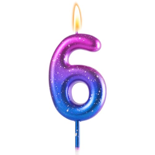 6 Birthday Candle for 6th Pink and Purple Birthday Decorations for Girls Number 6 Candle for 6th Birthday Decorations 6 Cake Topper for Girls 6 Year Old Party Decor Supplies Favors