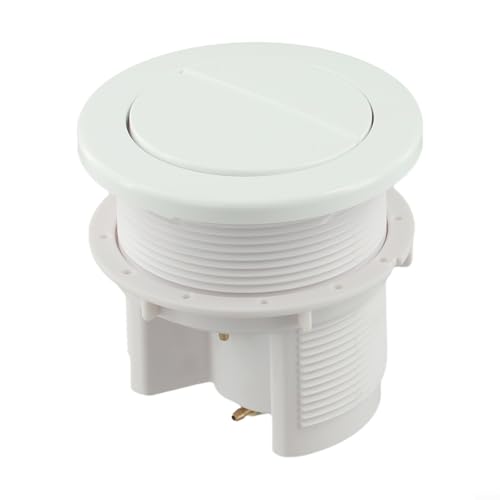 Pulsador cromado de doble descarga para inodoros de cisterna oculta, manguera doble, kit de descarga neumática, redondo, estilo moderno, con botón pequeño interior, 84 x 98 mm (blanco)