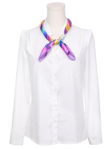 Women Colorful Striped Satin Scarf, 23.6x23.6 Square Silk Like Neck Scarves Neckerchief2