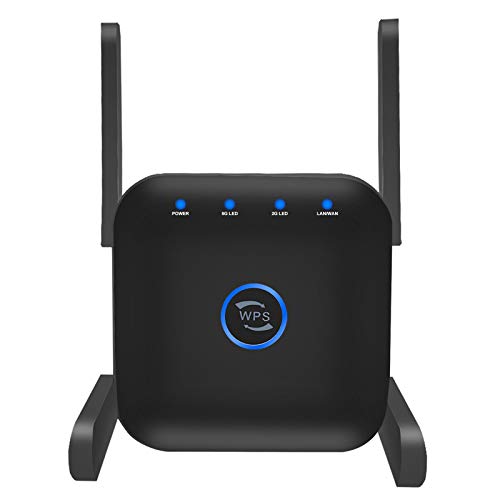 Whew WiFi Range Extender, 1200Mbps Wireless WiFi Repeater Dual Band 2.4G and 5G Signal Booster 4 Antennas 360° Full Coverage One Button Setup with Ethernet Port