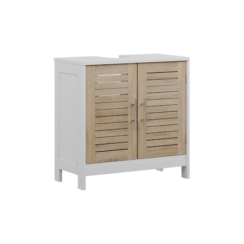 Vicco Waschbeckenunterschrank Looma, Weiß/Eiche, 60 x 60 cm mit 2 geschlossenen Fächern