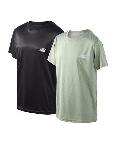 New Balance Boys Tshirts - 2 Pack Crewneck Short Sleeve Boys Athletic Shirts Dry Fit Kids Activewear (Sizes: 8-20)