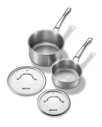 Image of Titanium sauce pans for cooking, 1.5&2.5QT Pure Titanium Hammered Pro with Two Lids, Non-Toxic Skillet for Cooking, PFAS /PFOA /PTFE Free Cookware, Dishwasher&Oven Safe, Kitchen Induction Compatible