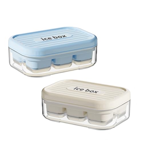 ZYDYRX 2 moldes de silicona para cubitos de hielo portátiles de 6 compartimentos con tapa de plástico duro, bandeja de cubitos de hielo, bandeja de silicona para cerveza, vino, whisky, cóctel, té