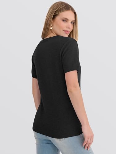 ANRABESS Women’s 100% Wool Sweater，Office Work V Neck Short Sleeve Sweaters ，Soft & Lightweight， Business Casual Tops Black Small — view 4