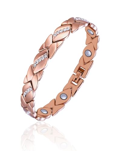 FUGLUS pulseras magneticas，pulsera cobre puro mujer，Pulsera Magnética de Cobre Pulseras Magnéticas Bronceadas Pulseras de Cobre Ajustables con Potentes Imanes para Hombres y Mujeres (Oro rosa)