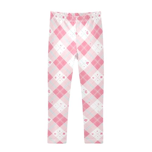Pink Gingham Cute Kids Girl's Leggings Stretchy Full Length Activewear Exercise