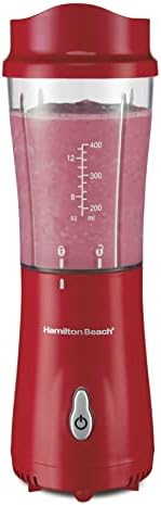 Hamilton Beach Portable Blender for Shakes and Smoothies with 14 Oz BPA Free Travel Cup and Lid, Durable Stainless Steel Blades for Powerful Blending Performance, Red (51101RV)