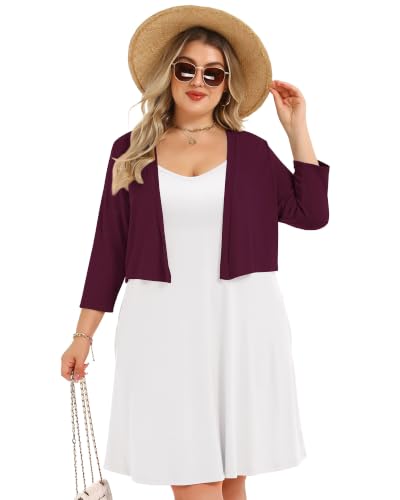 Image of Plus Size Shrugs for Women 3 /4 Sleeve Cropped Cardigan Knit Sweaters Open Front Bolero 2026