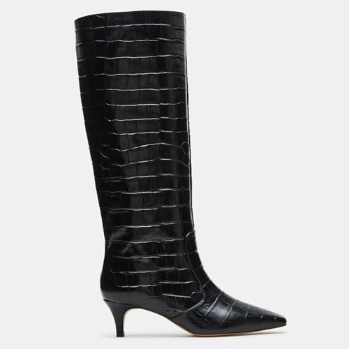 Yishaweiqi Stone Pattern Knee High Boots for Women Kitten Heel Square Toe Fashion Fall Boots Calf High Boots Tall Boots Long Boots3