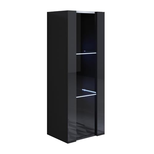 MB Muebles Bonitos, Vitrina Colgante Luke V2 para Salón o Comedor Moderno con Luz LED, Mueble Modular de Melamina Brillo, Color Negro, 40x126x29 cm