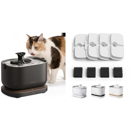 Image of Bundle of PETLIBRO Cat Water Fountain Stainless Steel Tray, App Monitoring Cat Fountain Indoor, 2.5L /84oz Dockstream Pet Water Fountain, BPA-Free + PETLIBRO 4 Packs Replacement Filters for2 Months