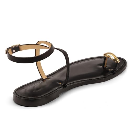 Arqa Flat Sandals for Women Dressy Stappy Comfortable Ankle Elastic Beach Sandal Fashionable Slide Embellished Almond Toe Thongs Shoes for Summer Size4