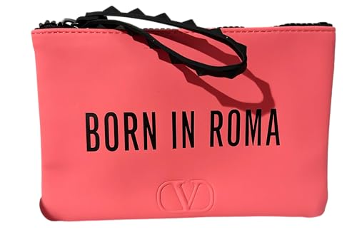 Valentino BORN IN ROMA Rosa Coral Pequena Lisa Maquiagem Cosmética Presente Bolsa de Pulso Aproximadamente 7 C x 4,5 (4180)