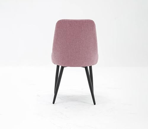 Image of Finch Fox Morris Glam Comfortable Fabric Upholstered Padded Living Room Side Dining Chair for Cafeteria Bedroom, Restaurents, Home, Office with Black Metal Legs in Pink Color (Set of 4)