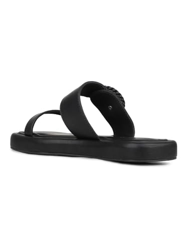 Image of Inc.5 Womens Black Solid Open Toe Casual Slip-on Flats Slide Sandal