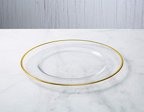 Set de 4 platos cargadores transparentes con borde dorado 13" miniatura 2