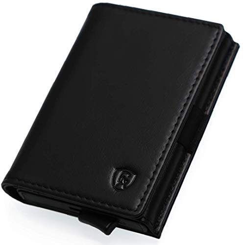 Designer Wallet | Premium Genuine Leather | Smart RFID Protection | Minimalist | Smart Quick Release Cards (Black Caviar + Burgundy)3