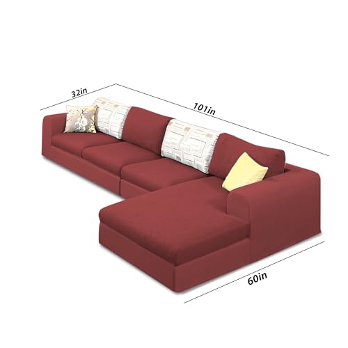Image of Koza RHS 6 Seater L Shape Sofa Set for Living Room (Maroon Fabric) Premium Fabric Sofa