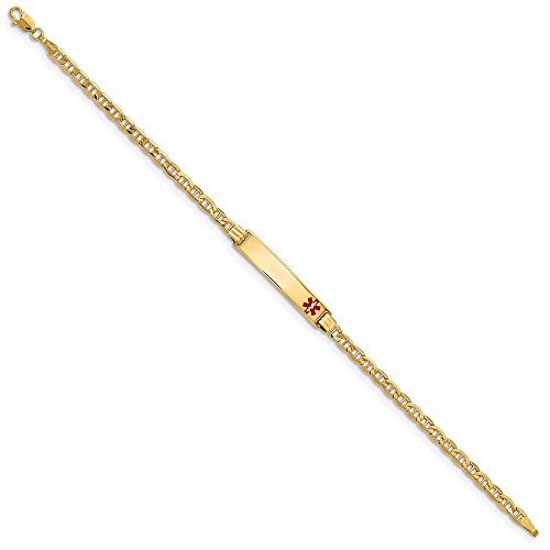 14k Yellow Gold RN Registered Nurse Caduceus Symbol Medical Red Enamel ID Emergency Alert Bracelet Engravable Identification Name Bar Tag - with Secure Lobster Lock Clasp 7\" (Width = 5mm) - Thumbnail 3
