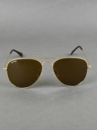 Image of GYNK Men's Aviator Sunglasses | Toughened Glass Lens | UV400 Protection | Lightweight Metal Frame Pilot Sunglasses for Driving, Travel, Outdoor Activities & Daily Wear